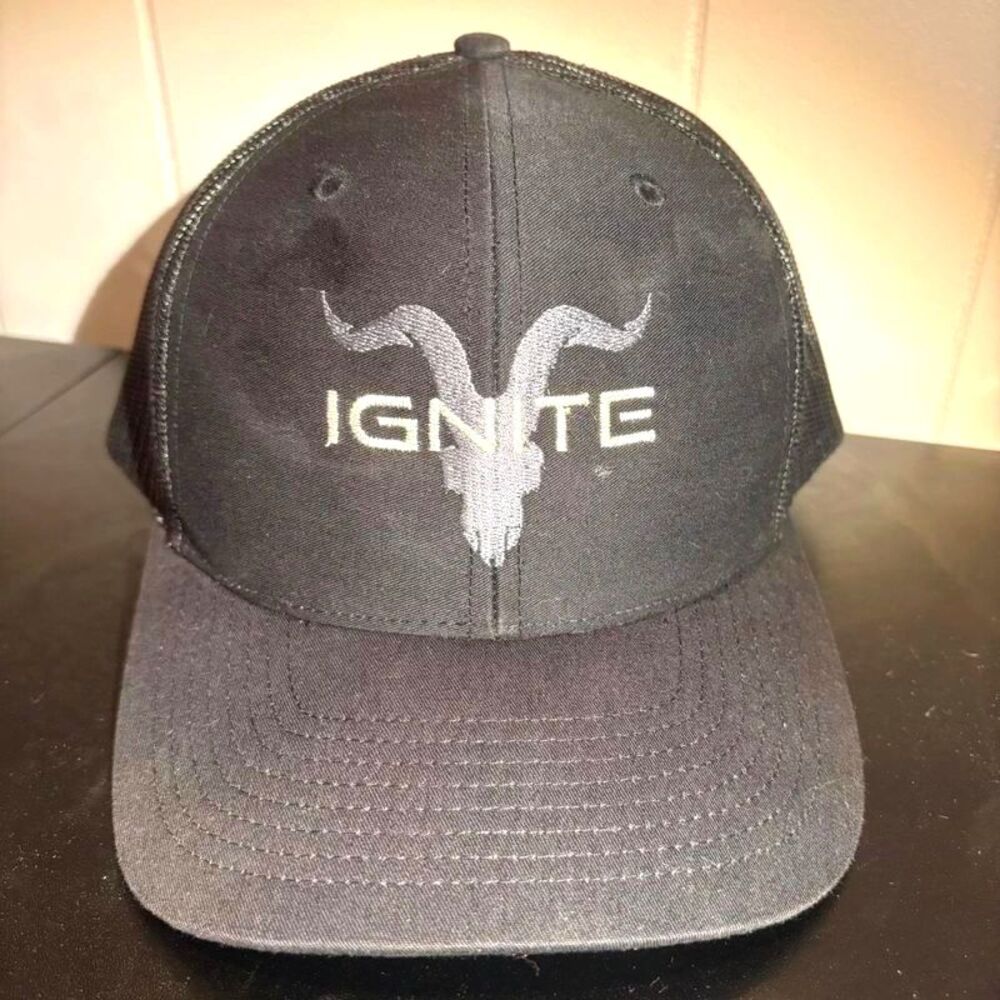 Ignite International Black Goat Skull Richardson 112 Trucker Hat Snapback